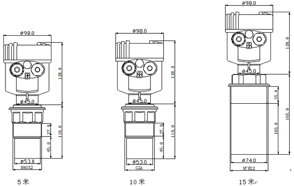 不同型號超聲波液位計的產(chǎn)品規(guī)格（附圖）